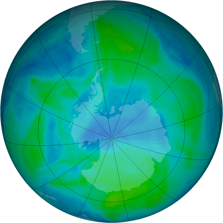 Antarctic ozone map for 10 February 1999
